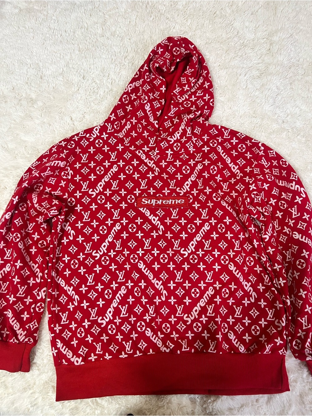 Supreme Red and White Monogram Box Logo Hoodie